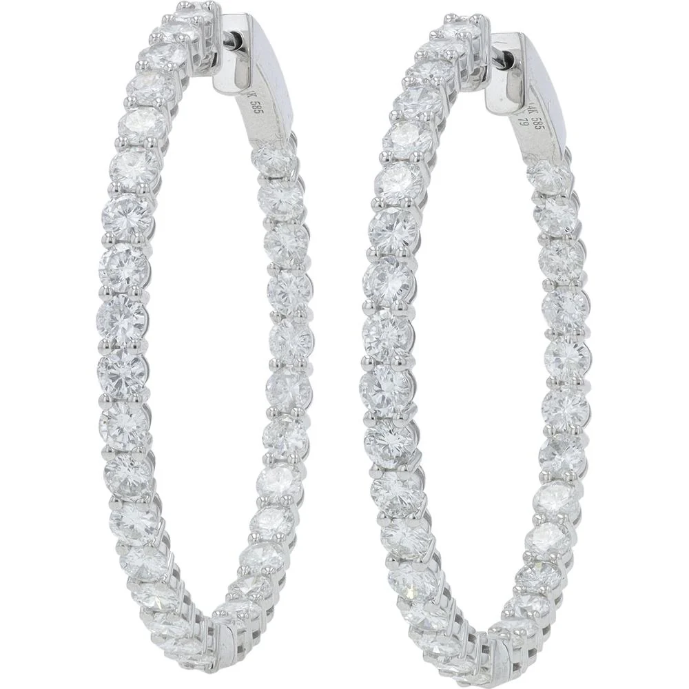 14K White Gold 5.28 Carat Diamond Inside - Out Hoop Earrings - 5.28 Carat Total Diamond Weight - Image 3
