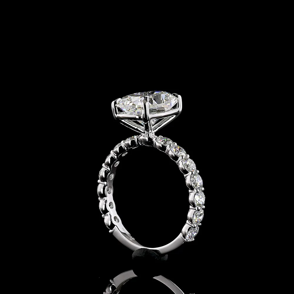 14K White Gold 5.56 Carats Total Weight Cushion Brilliant Lab Diamond Ring with 4.14 Carats Center and Diamond Shank - IGI Certified E-F VVS2 - Covaloro Fine Jewelry - Image 3