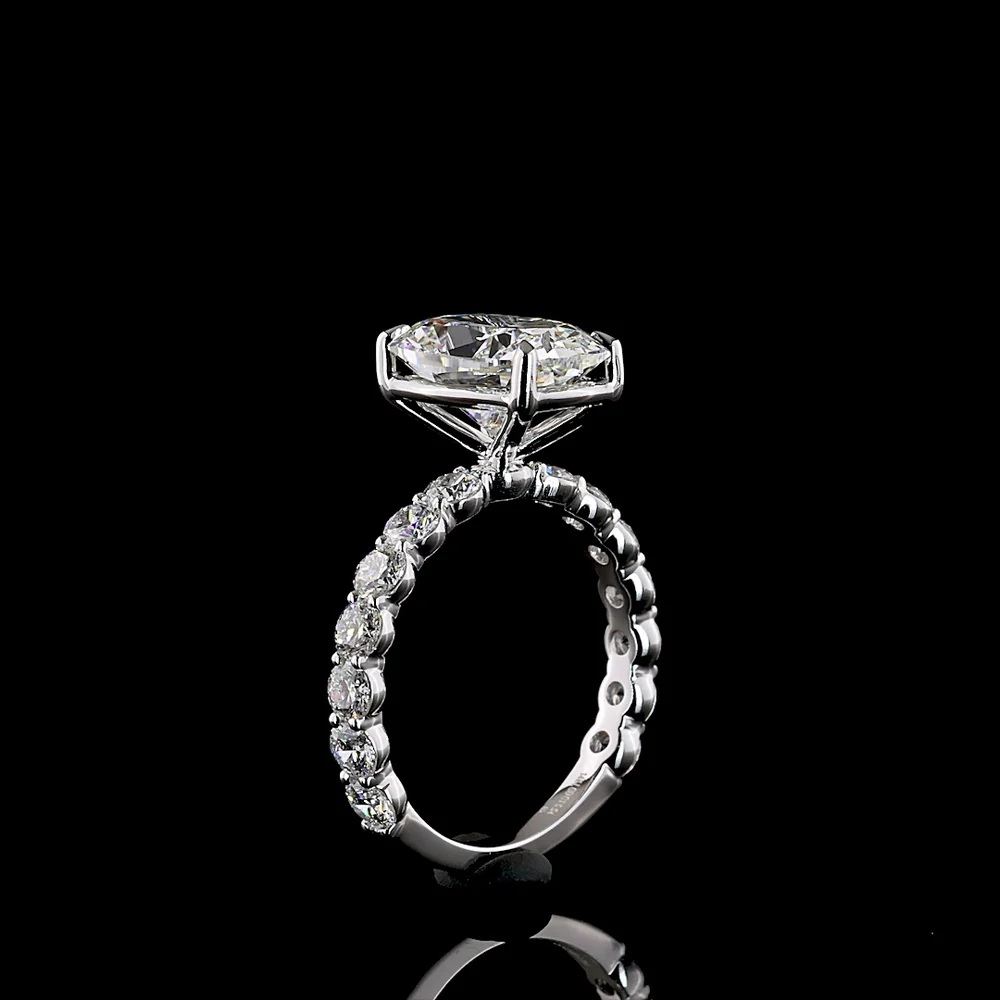 14K White Gold 5.56 Carats Total Weight Cushion Brilliant Lab Diamond Ring with 4.14 Carats Center and Diamond Shank - IGI Certified E-F VVS2 - Covaloro Fine Jewelry - Image 4