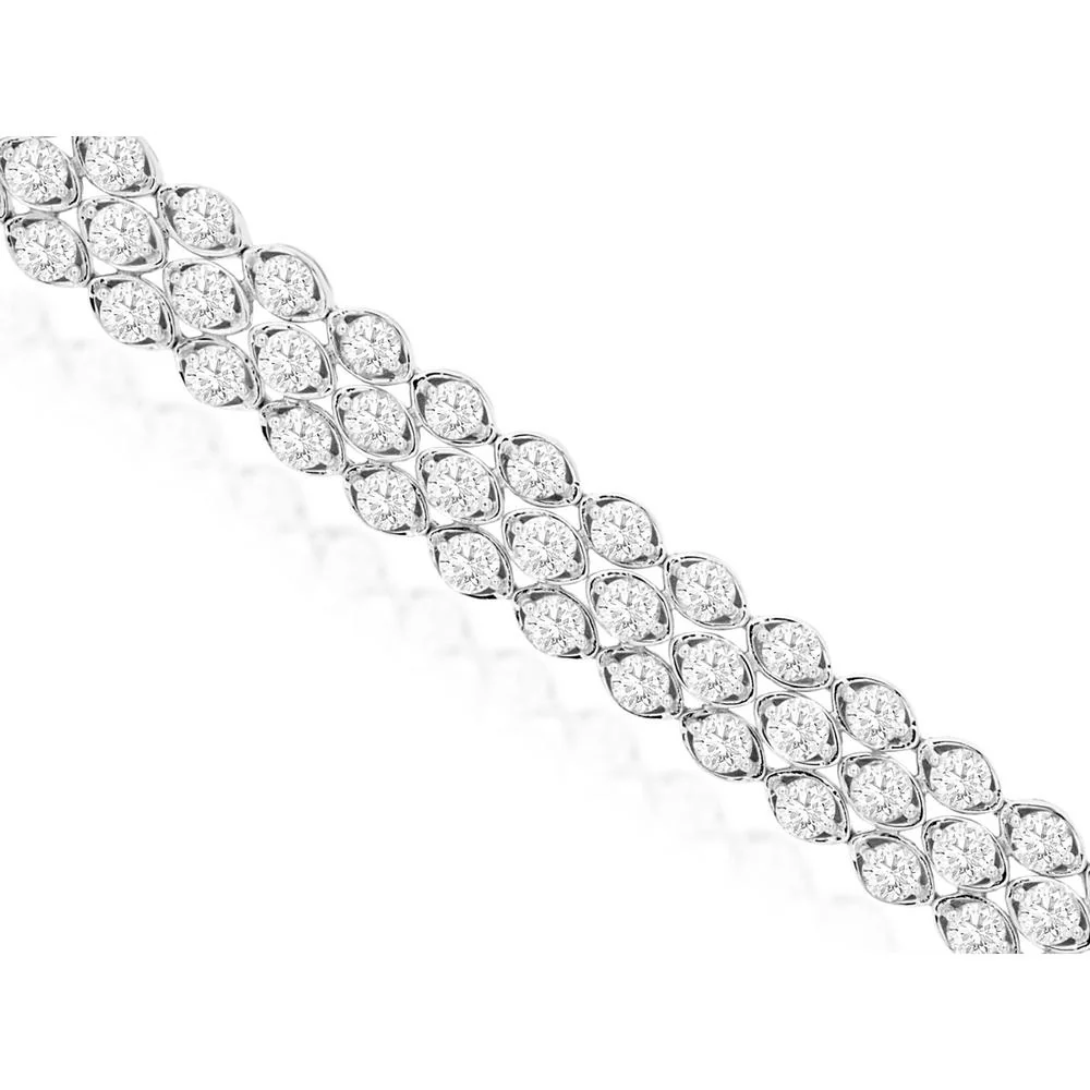 14K White Gold 5.80 Carat Alternating Round Diamond Marquise-Set Bracelet - Royal Jewelry