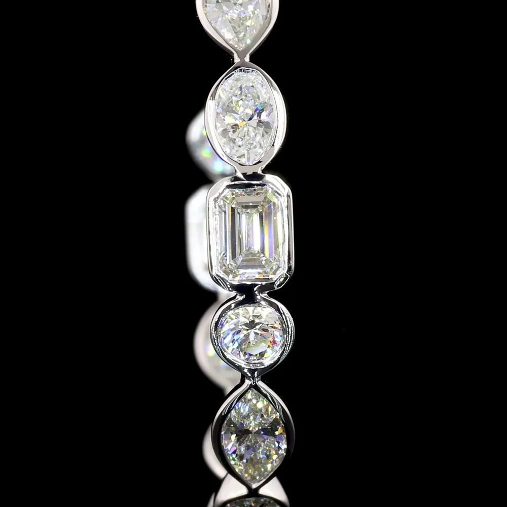 14K White Gold 5.98 Carats Total Weight Mixed Shape Lab Diamond C-Hoop Earrings with Marquise, Oval, Emerald, and Brilliant Cut Bezel Set Stones - Covaloro Fine Jewelry - Image 2