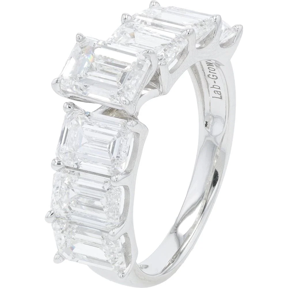14K White Gold 5 Carat Lab Grown Diamond Ring with Emerald Cut Diamonds - 5.00 Carat Total Diamond Weight