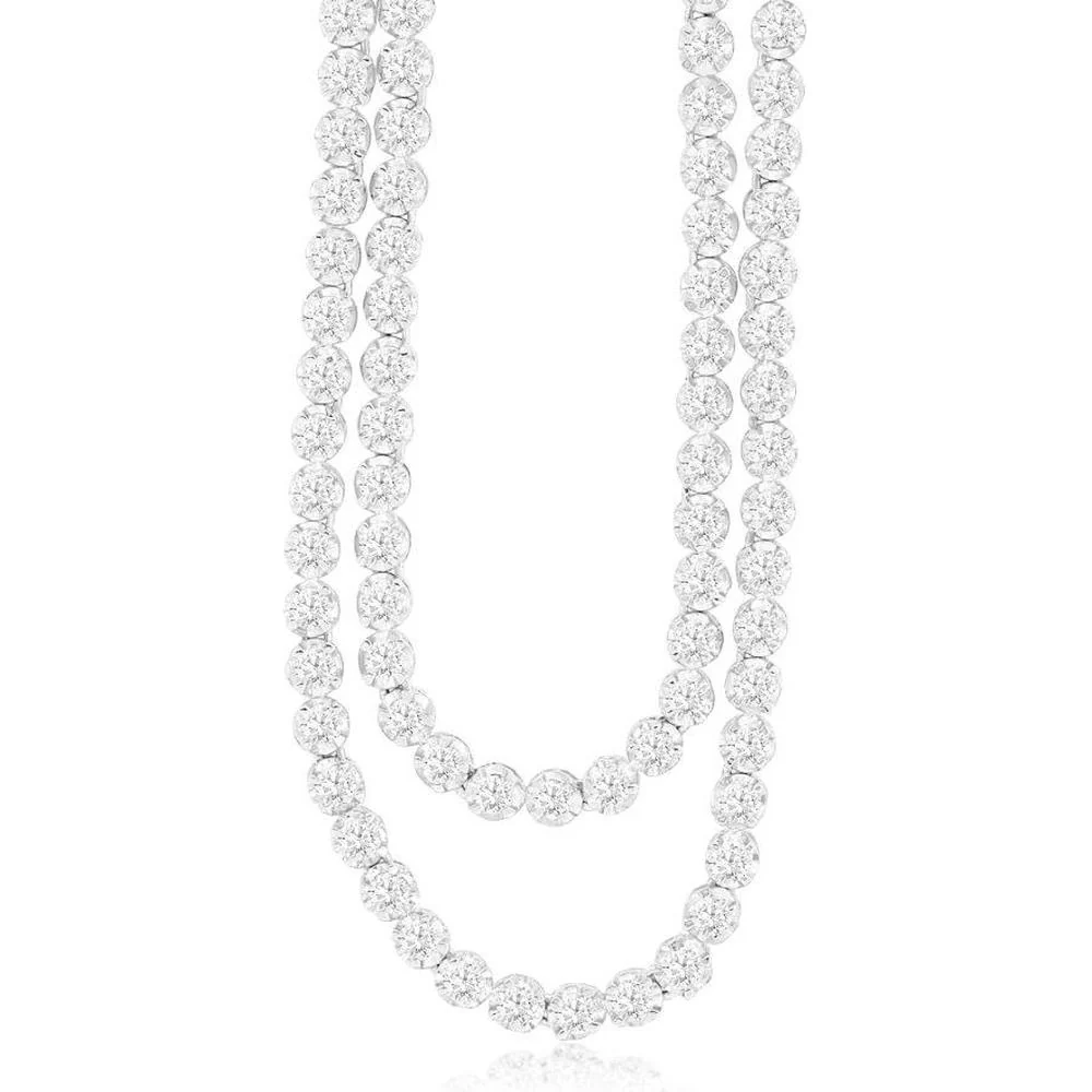 14K White Gold 5 Carat Tennis Necklace with Round Brilliant Cut Diamonds in Four-Prong Setting - Royal Jewelry