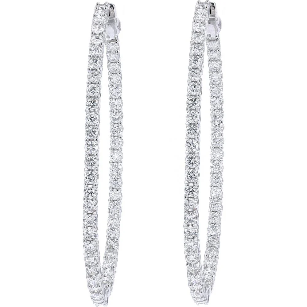 14K White Gold 5 Carat Total Weight Diamond Inside - Out Hoop Earrings