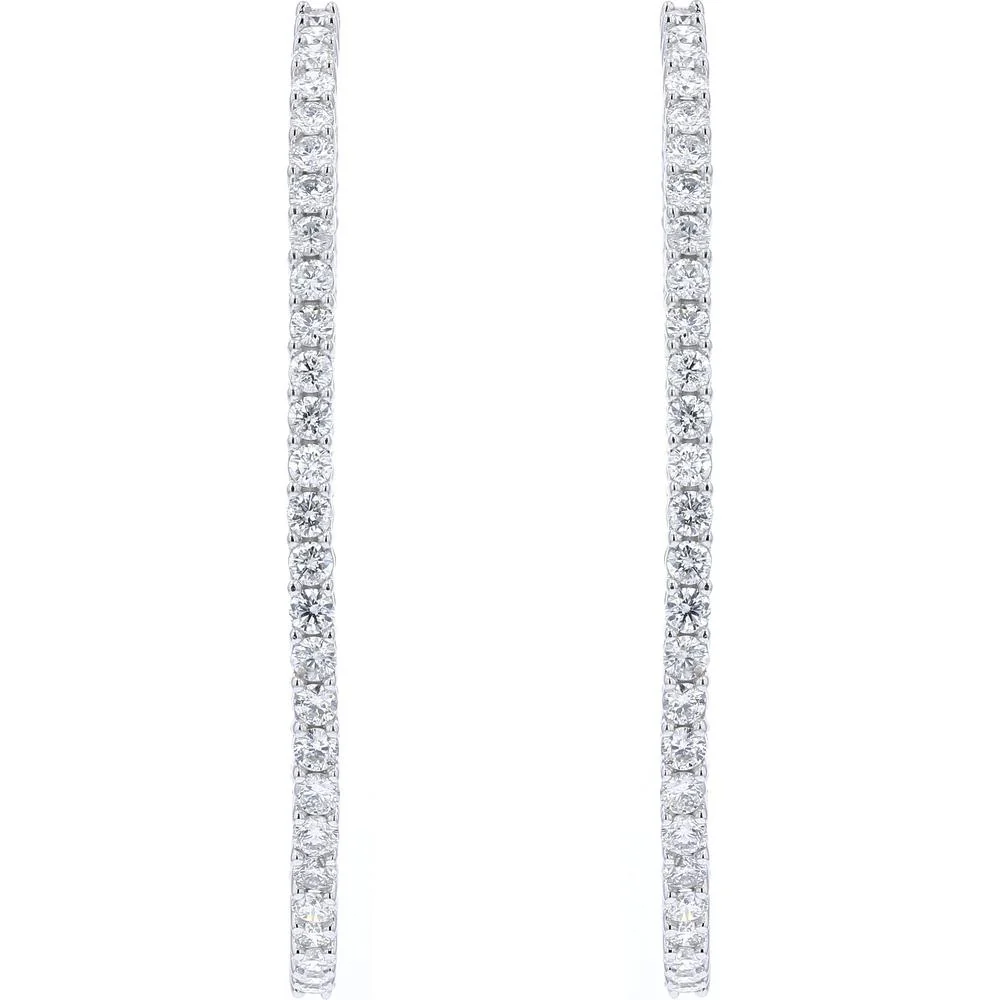 14K White Gold 5 Carat Total Weight Diamond Inside - Out Hoop Earrings - Image 2