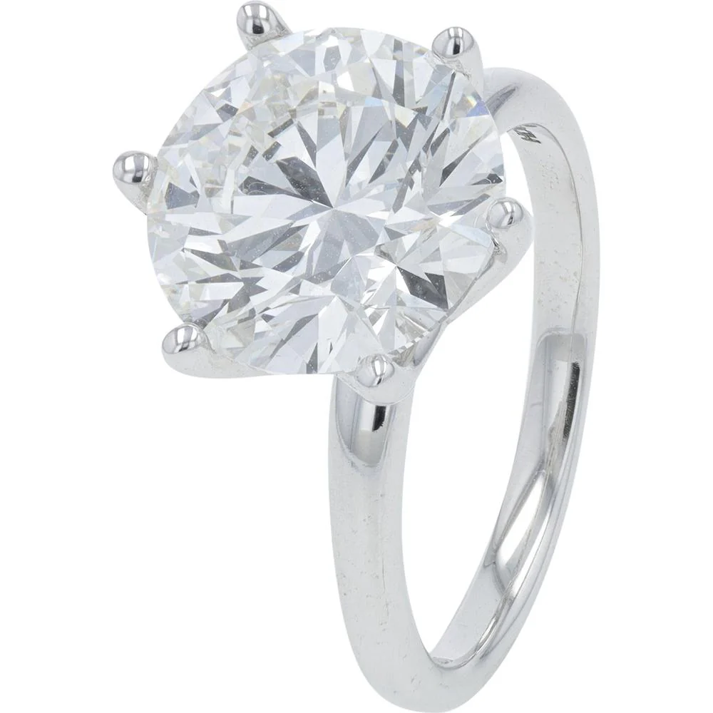 14K White Gold 5 Carat Total Weight Lab Grown Round Diamond Engagement Ring - Six - Prong Setting