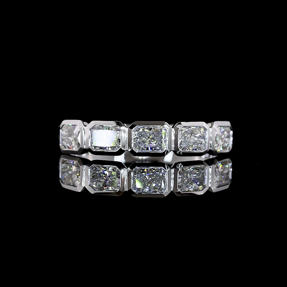14K White Gold 5-Stone East-West Eternity Band with Bezel Set Radiant Cut Lab Diamonds - 1.01 Carat Total Weight, E-F Color VS1 Clarity - Covaloro Fine Jewelry