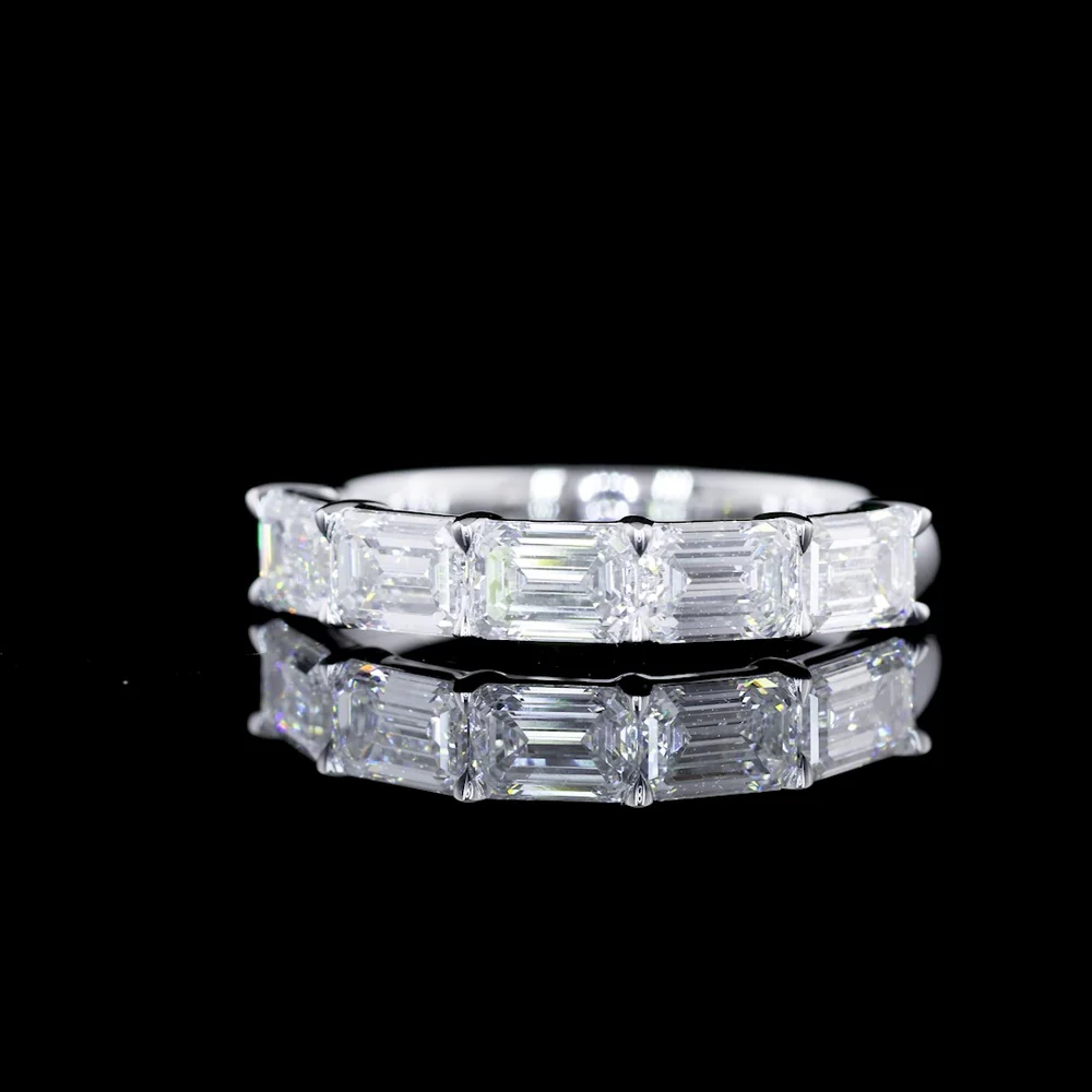 14K White Gold 5-Stone East-West Eternity Band with Emerald Cut Lab Diamonds - 1.84 Carats Total Diamond Weight - Covaloro Fine Jewelry