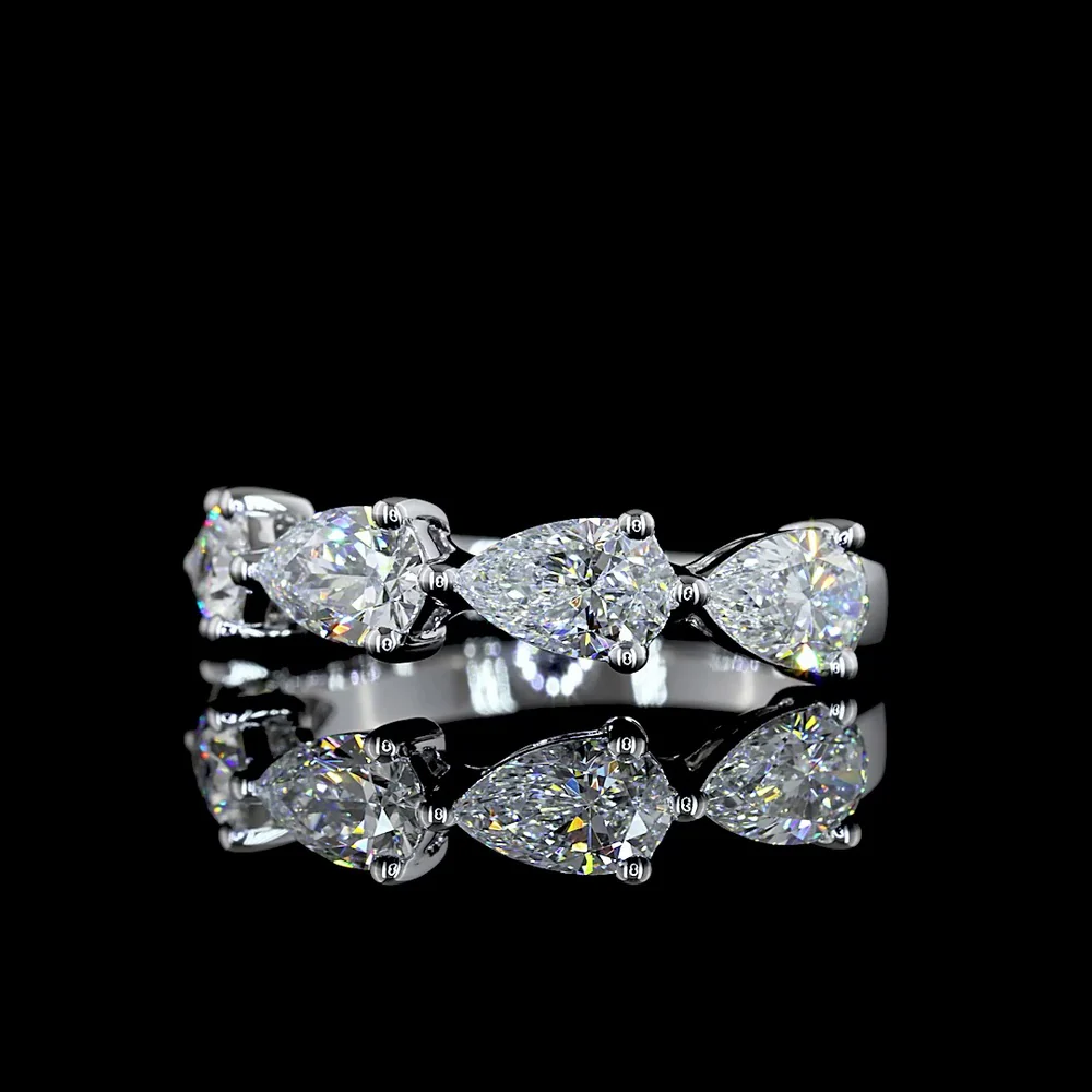 14K White Gold 5-Stone East-West Pear Cut Lab Diamond Eternity Band - 1.99 Carat Total Weight, E-F Color, VVS2-VS1 Clarity - Covaloro Fine Jewelry