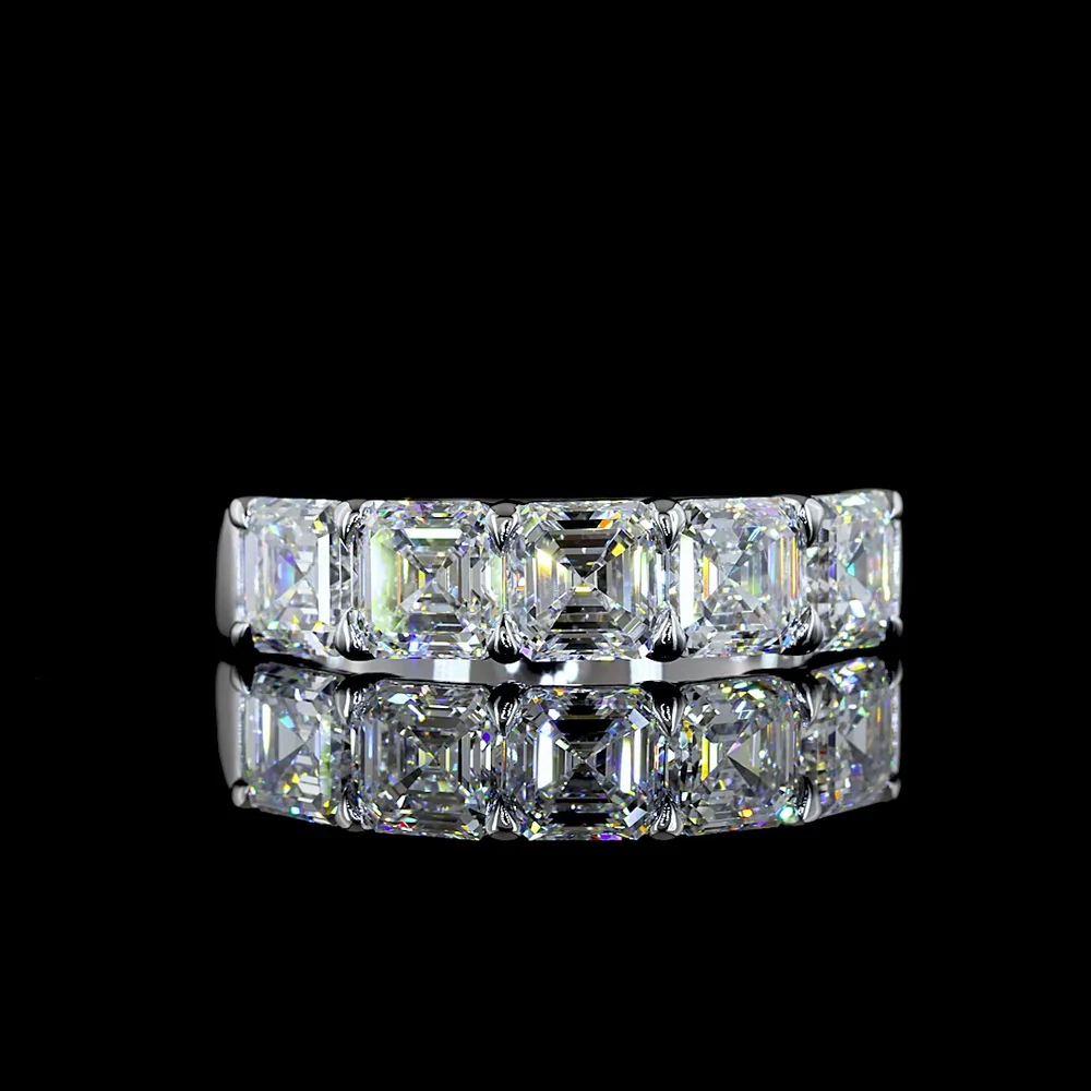 14K White Gold 5-Stone Eternity Band with Asscher Cut Lab Diamonds - 3.00 Total Carat Weight, E-F Color, VVS2 Clarity - Covaloro Fine Jewelry
