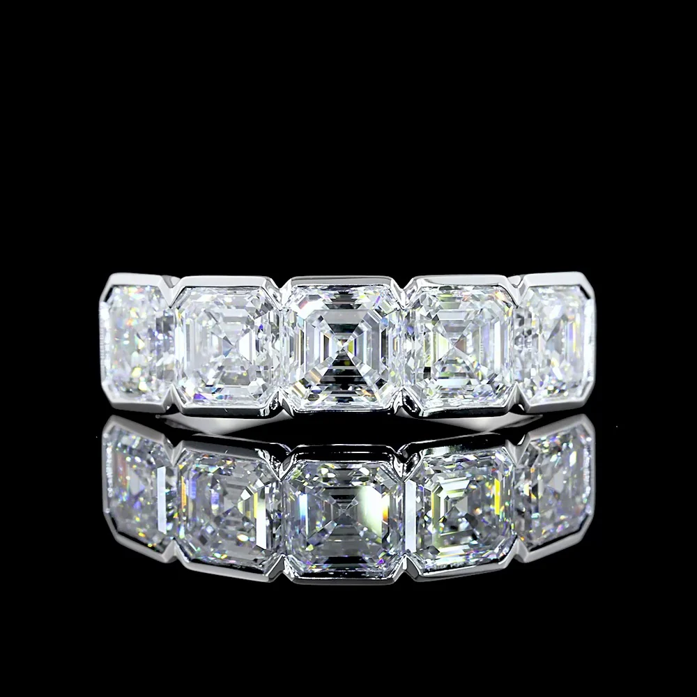 14K White Gold 5-Stone Eternity Band with Asscher Cut Lab Diamonds - 3.04 Carats Total Diamond Weight - Covaloro Fine Jewelry
