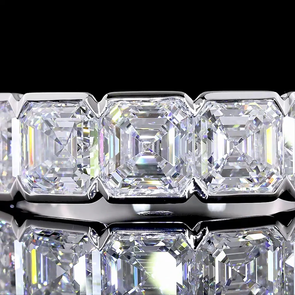 14K White Gold 5-Stone Eternity Band with Asscher Cut Lab Diamonds - 3.04 Carats Total Diamond Weight - Covaloro Fine Jewelry - Image 2