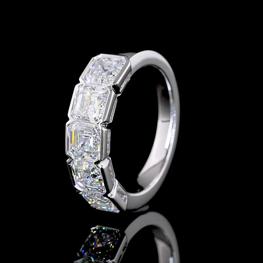 14K White Gold 5-Stone Eternity Band with Asscher Cut Lab Diamonds - 3.04 Carats Total Diamond Weight - Covaloro Fine Jewelry - Image 3