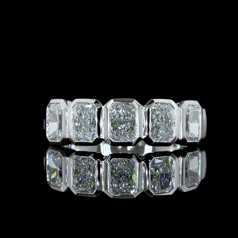 14K White Gold 5-Stone Eternity Band with Bezel Set North-South Radiant Cut Lab Diamonds - 2.07 Carat Total Weight - Covaloro Fine Jewelry