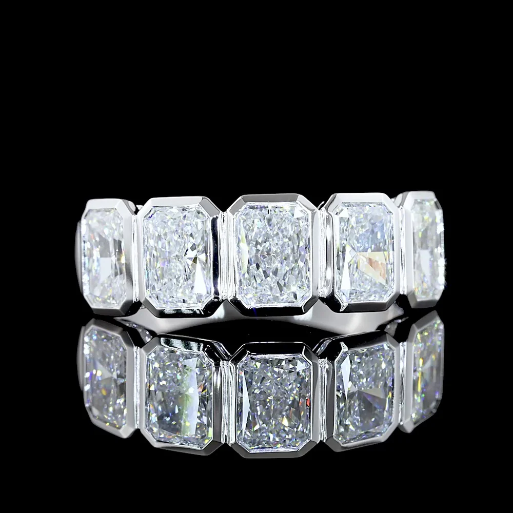 14K White Gold 5-Stone Eternity Band with Bezel Set Radiant Cut Lab Diamonds - 3.00 Carat Total Weight - Covaloro Fine Jewelry