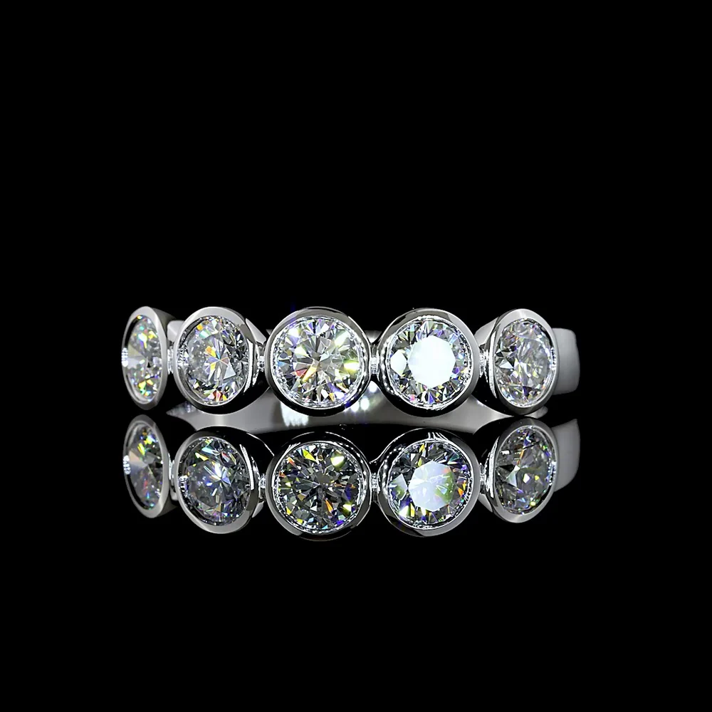 14K White Gold 5-Stone Eternity Band with Bezel-Set Round Lab Diamonds - 0.98 Carat Total Weight - Covaloro Fine Jewelry