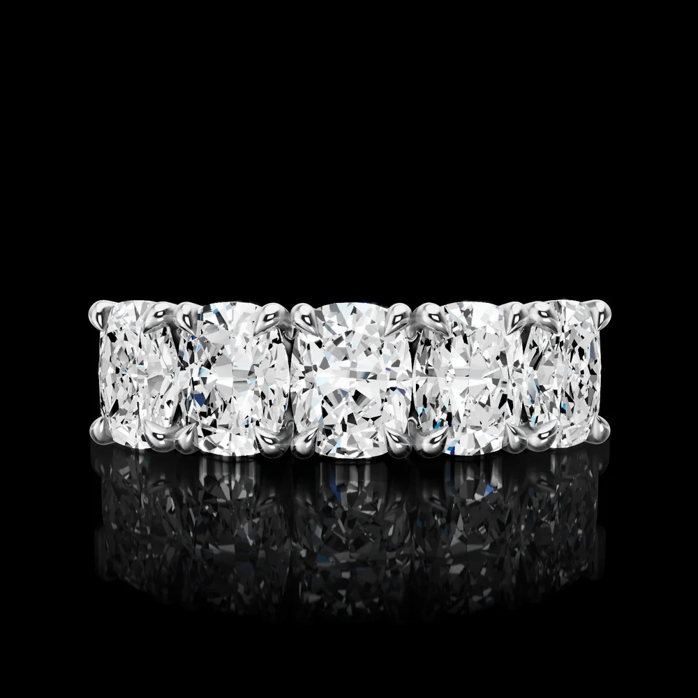 14K White Gold 5-Stone Eternity Band with Cushion Brilliant Lab Diamonds - 2.64 Carats Total Diamond Weight - Covaloro Fine Jewelry