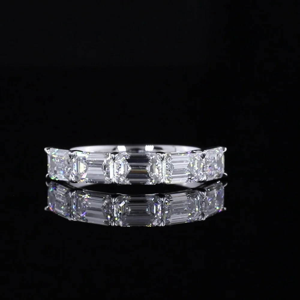 14K White Gold 5-Stone Eternity Band with East-West Set Emerald Cut Lab Diamonds - 2.19 Carats Total Diamond Weight - Covaloro Fine Jewelry