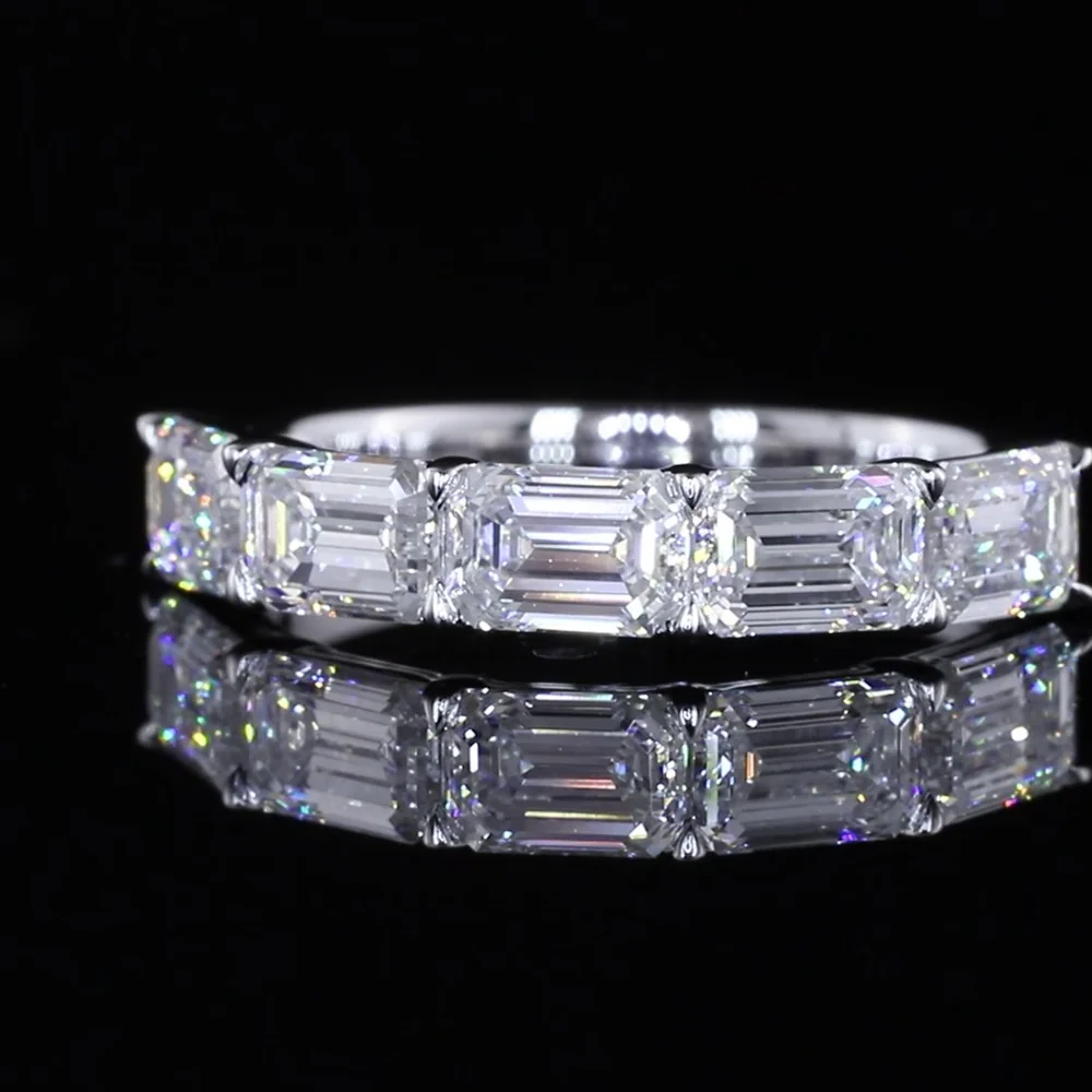 14K White Gold 5-Stone Eternity Band with East-West Set Emerald Cut Lab Diamonds - 2.19 Carats Total Diamond Weight - Covaloro Fine Jewelry - Image 3