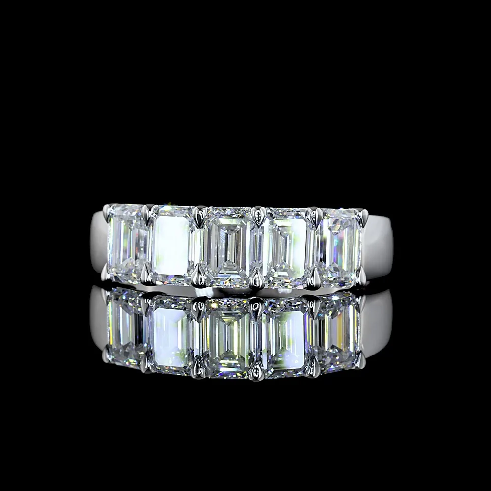 14K White Gold 5-Stone Eternity Band with Emerald Cut Lab Diamonds - 2.11 Carat Total Weight E-F VS1 - Covaloro Fine Jewelry