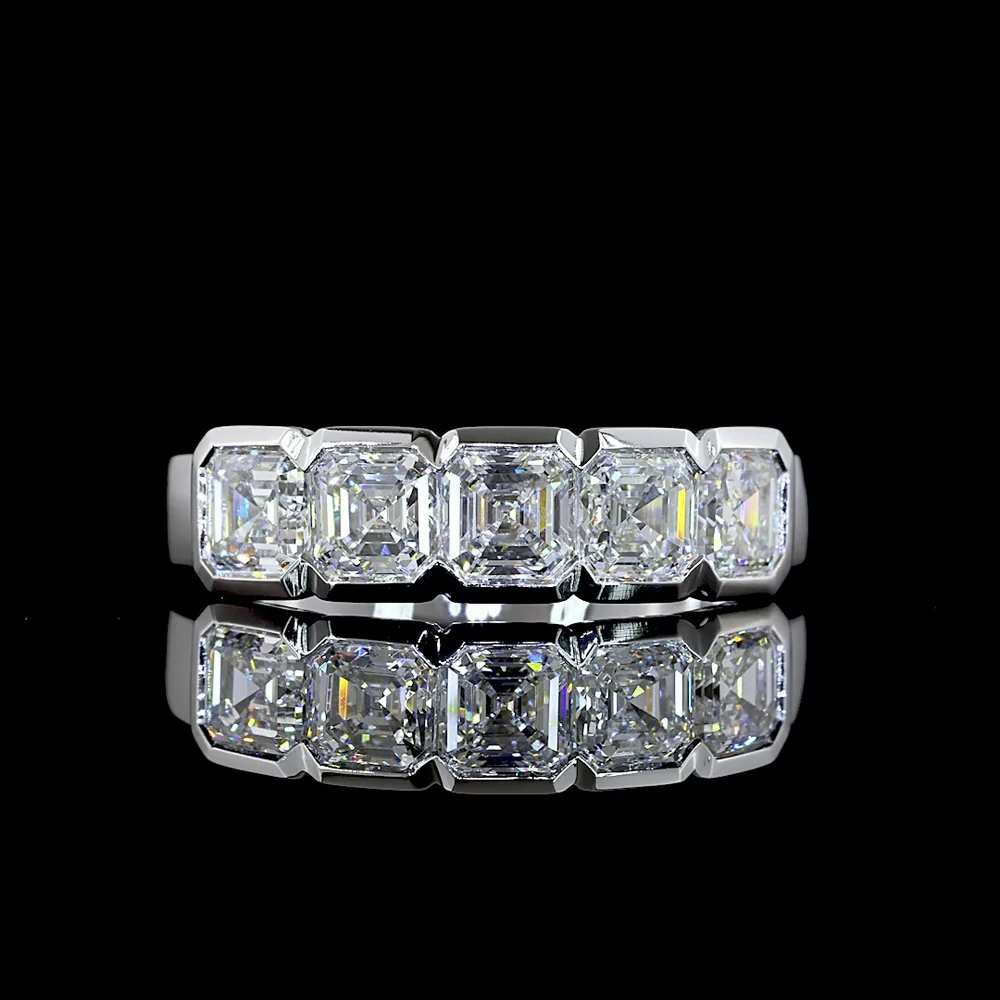 14K White Gold 5-Stone Eternity Band with Half-Bezel Set Asscher Cut Lab Diamonds - 2.12 Carat Total Weight - Covaloro Fine Jewelry