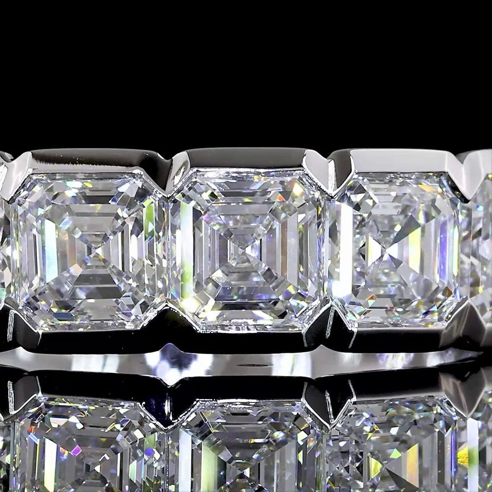14K White Gold 5-Stone Eternity Band with Half-Bezel Set Asscher Cut Lab Diamonds - 2.12 Carat Total Weight - Covaloro Fine Jewelry - Image 2