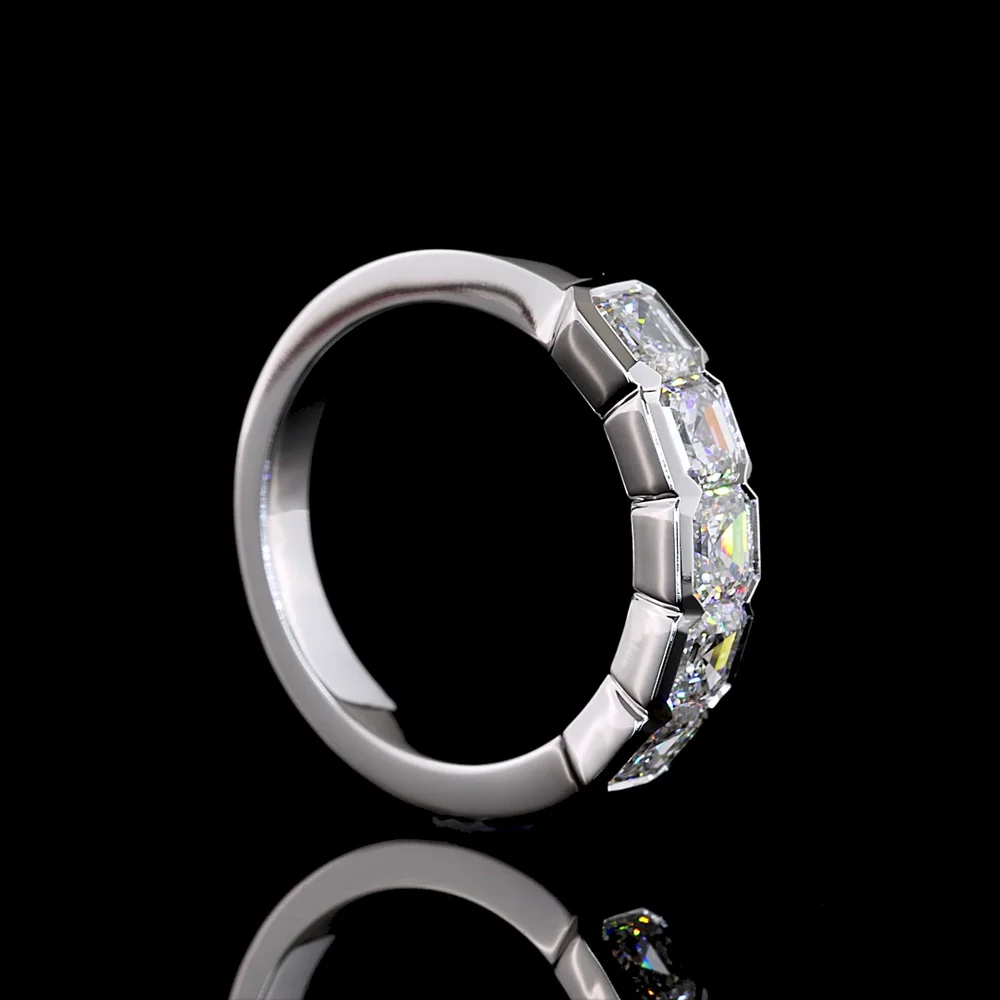 14K White Gold 5-Stone Eternity Band with Half-Bezel Set Asscher Cut Lab Diamonds - 2.12 Carat Total Weight - Covaloro Fine Jewelry - Image 3