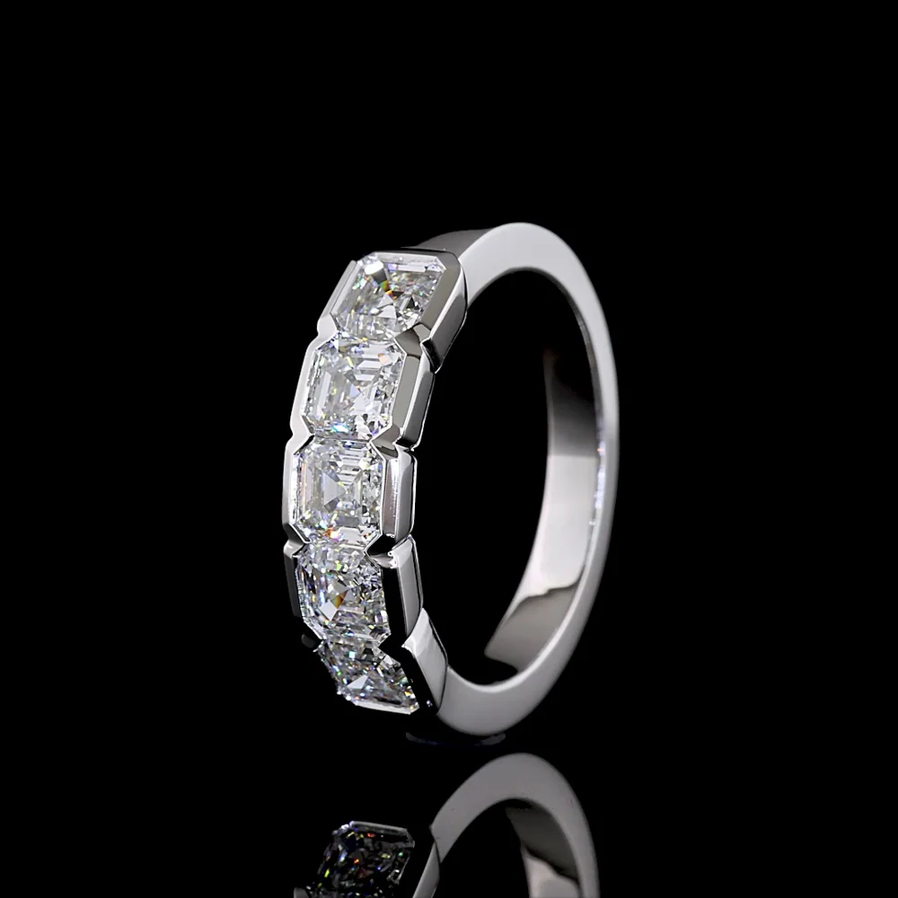 14K White Gold 5-Stone Eternity Band with Half-Bezel Set Asscher Cut Lab Diamonds - 2.12 Carat Total Weight - Covaloro Fine Jewelry - Image 4