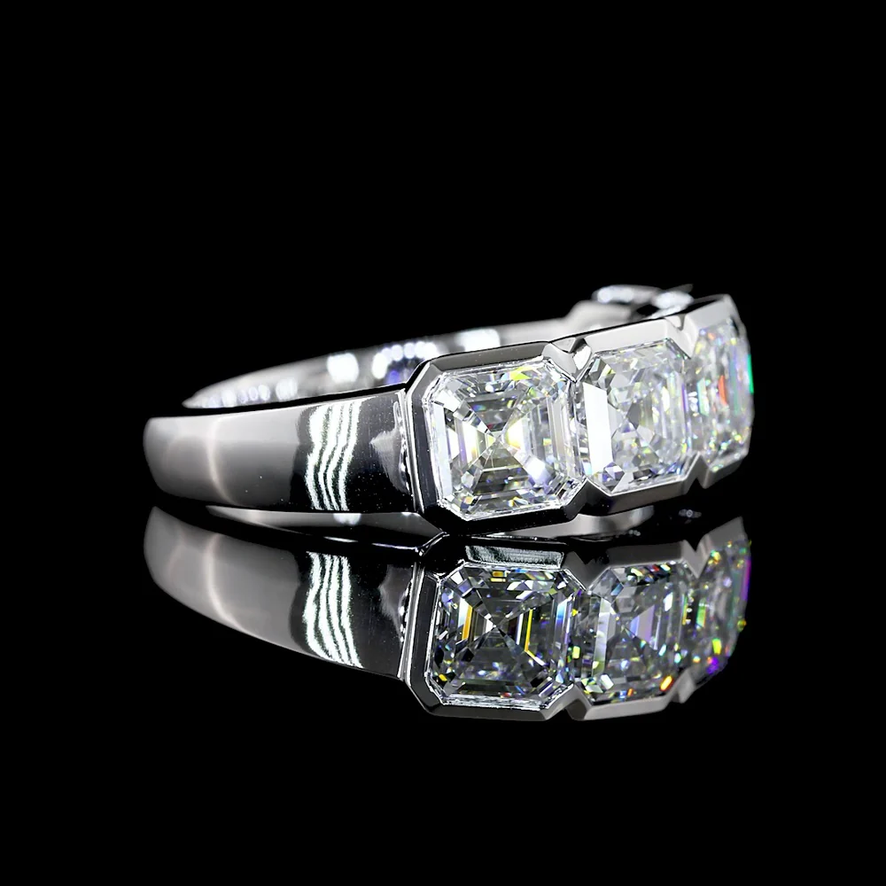 14K White Gold 5-Stone Eternity Band with Half-Bezel Set Asscher Cut Lab Diamonds - 3.98 Carats Total Diamond Weight - Covaloro Fine Jewelry - Image 2