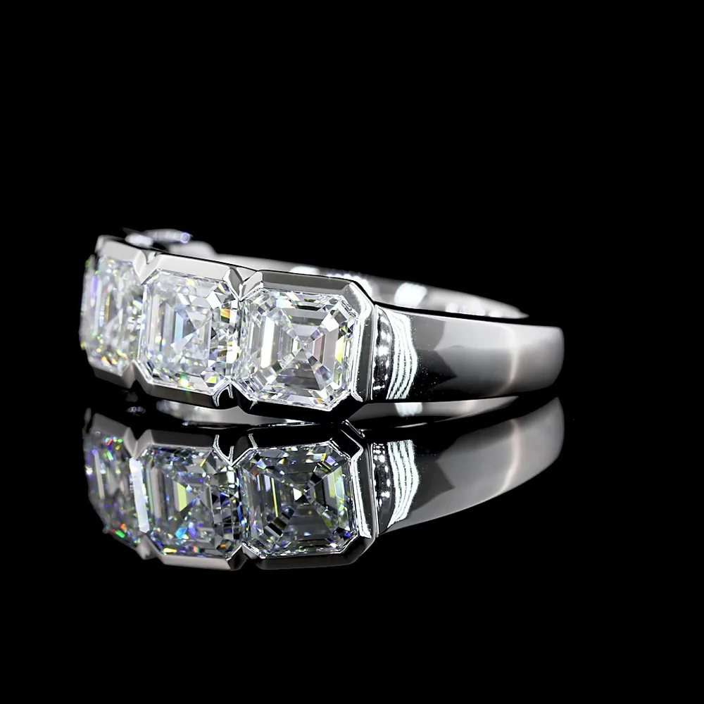 14K White Gold 5-Stone Eternity Band with Half-Bezel Set Asscher Cut Lab Diamonds - 3.98 Carats Total Diamond Weight - Covaloro Fine Jewelry - Image 3