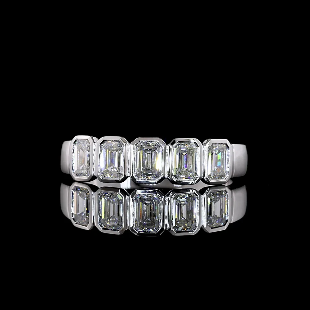 14K White Gold 5-Stone Eternity Band with North-South Bezel Set Emerald Cut Lab Diamonds - 1.02 Carat Total Weight - Covaloro Fine Jewelry