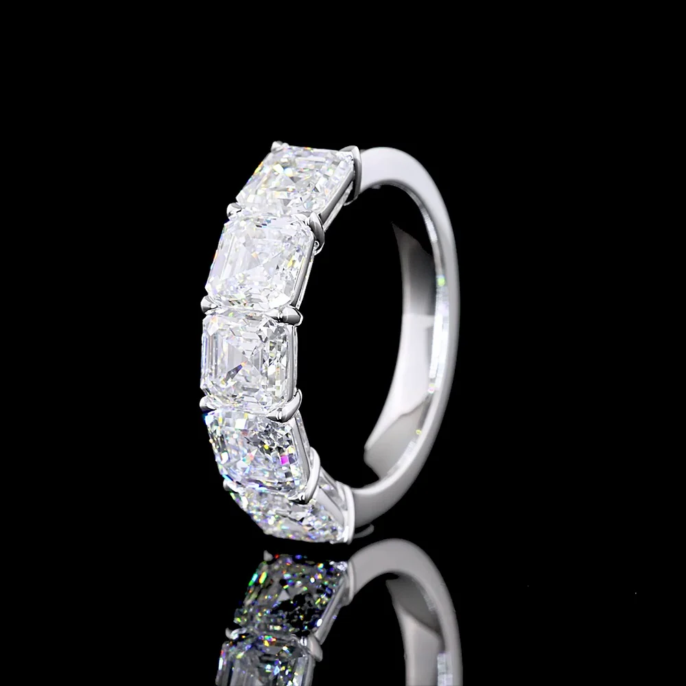 14K White Gold 5-Stone Eternity Band with Prong Set Asscher Cut Lab Diamonds - 4.12 Carat Total Weight - Covaloro Fine Jewelry - Image 4