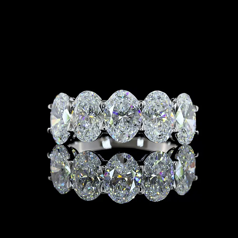 14K White Gold 5-Stone Eternity Band with Prong Set Oval Cut Lab Diamonds - 3.15 Carats Total Diamond Weight - Covaloro Fine Jewelry