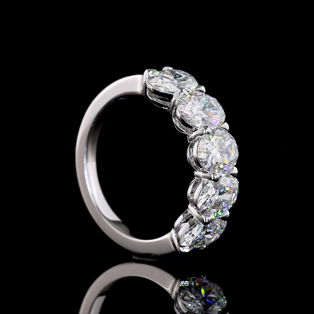 14K White Gold 5-Stone Eternity Band with Prong Set Oval Cut Lab Diamonds - 3.15 Carats Total Diamond Weight - Covaloro Fine Jewelry - Image 3