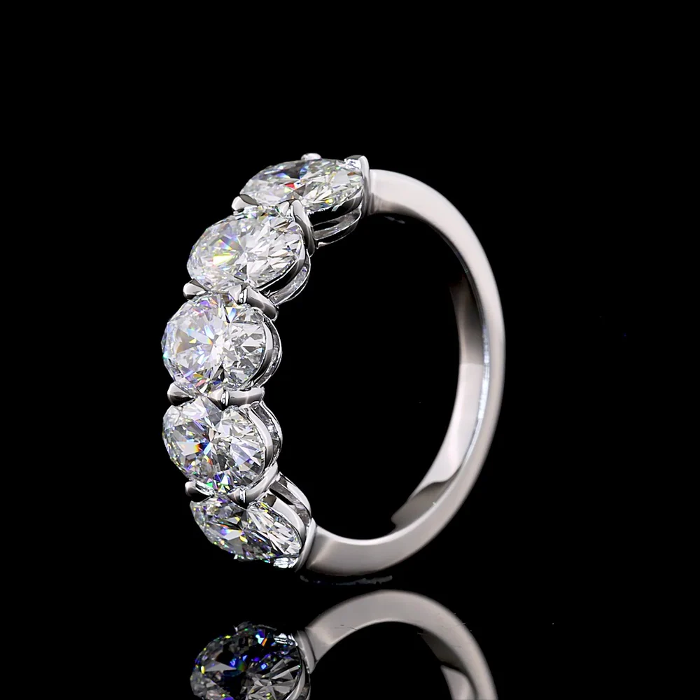 14K White Gold 5-Stone Eternity Band with Prong Set Oval Cut Lab Diamonds - 3.15 Carats Total Diamond Weight - Covaloro Fine Jewelry - Image 4