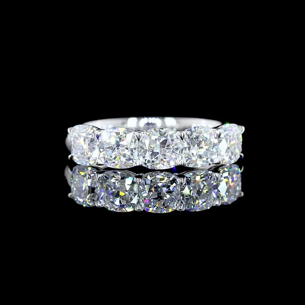 14K White Gold 5-Stone Eternity Band with Prong Set Square Cushion Brilliant Lab Diamonds - 2.05 Carat Total Diamond Weight - Covaloro Fine Jewelry