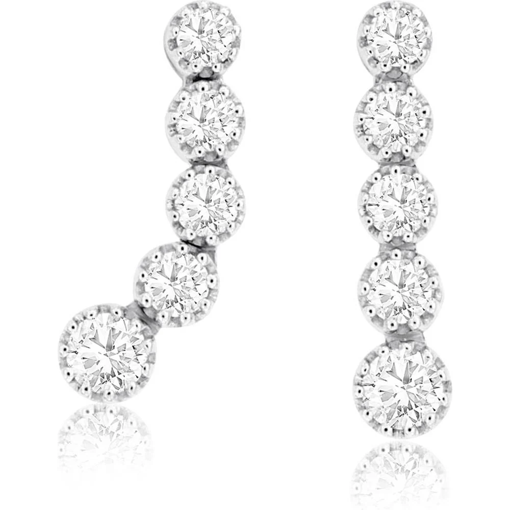 14K White Gold 5-Stone Graduated Diamond Drop Earrings with Milgrain Detail - 0.30 Carat Total Diamond Weight - Royal Jewelry