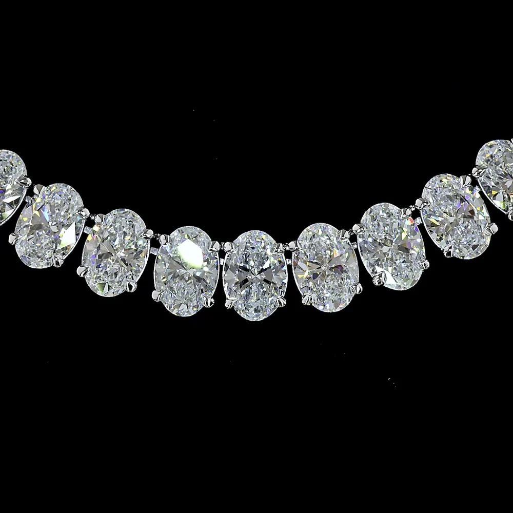 14K White Gold 56.56 Carat Tennis Necklace with North-South Oval Cut Lab Diamonds and Prong Setting - 78 Stones, E-F VS Clarity - Covaloro Fine Jewelry - Image 2