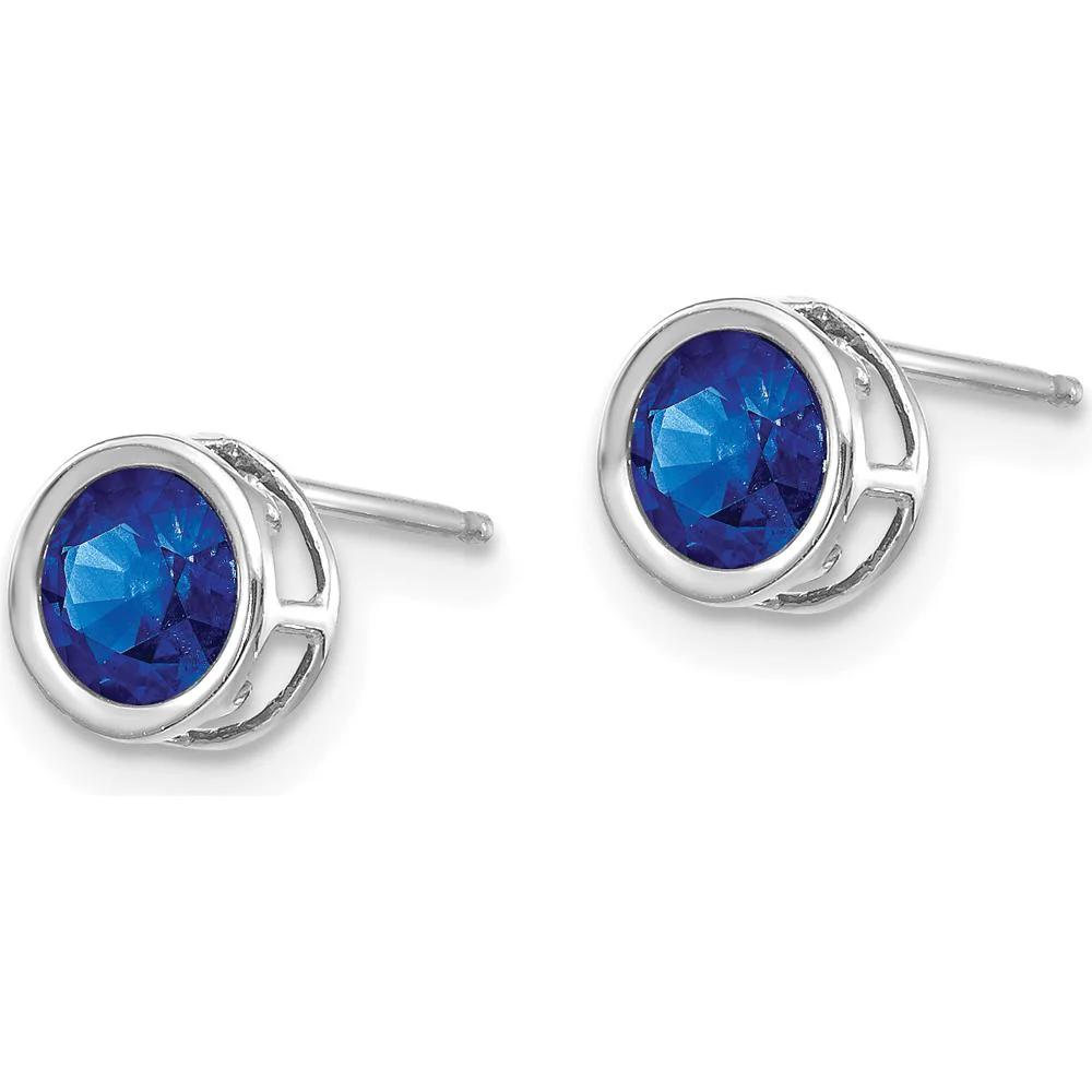 14K White Gold 5mm Bezel-Set Round Sapphire Stud Earrings - 0.70 Carat Total Gem Weight by Oro Pregiato - Image 2