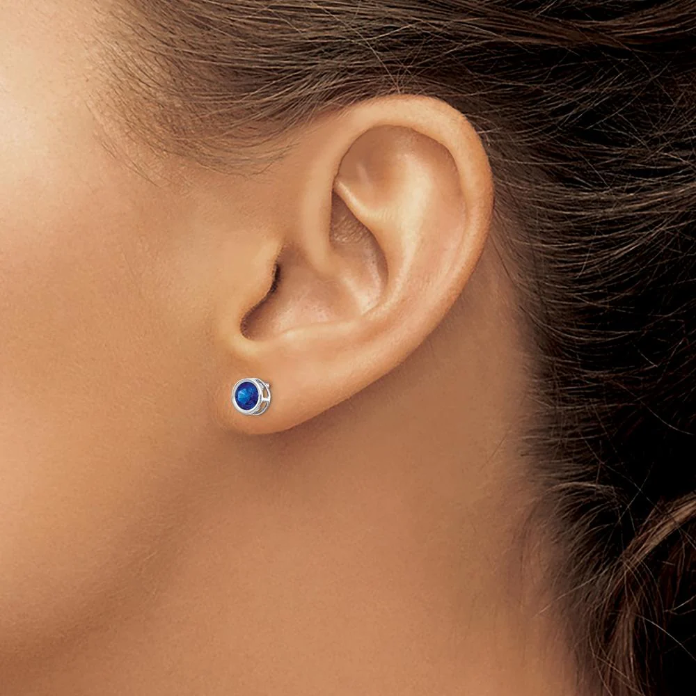 14K White Gold 5mm Bezel-Set Round Sapphire Stud Earrings - 0.70 Carat Total Gem Weight by Oro Pregiato - Image 3