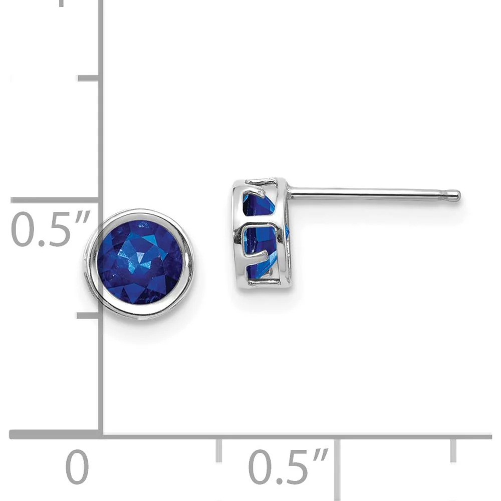 14K White Gold 5mm Bezel-Set Round Sapphire Stud Earrings - 0.70 Carat Total Gem Weight by Oro Pregiato - Image 4