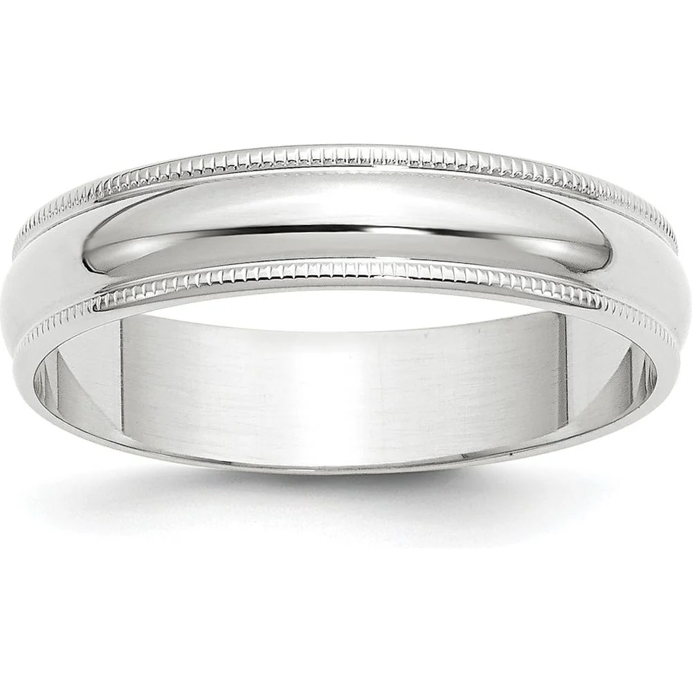 14K White Gold 5mm Lightweight Milgrain Half Round Wedding Band - Adjustable Size 13 by Luciano & Cie