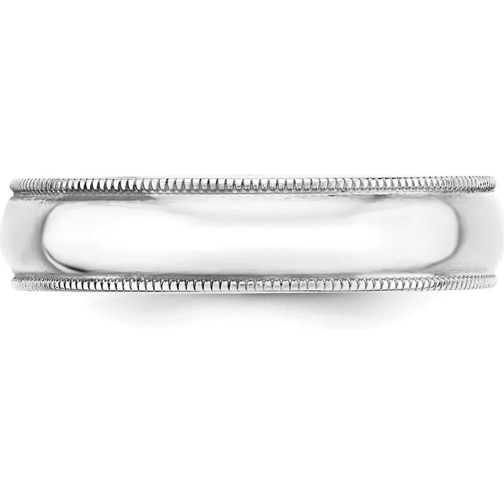 14K White Gold 5mm Lightweight Milgrain Half Round Wedding Band - Adjustable Size 13 by Luciano & Cie - Image 2