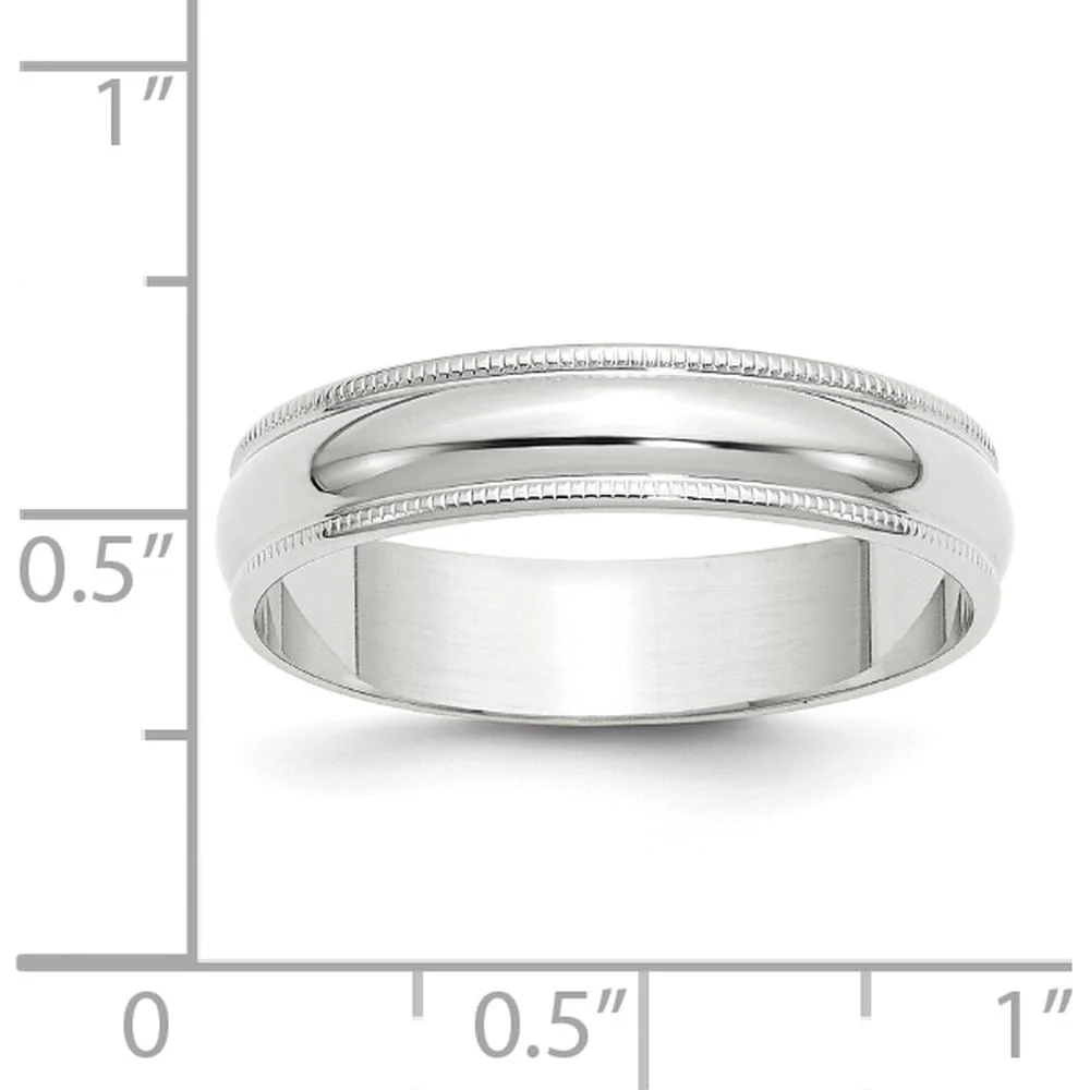 14K White Gold 5mm Lightweight Milgrain Half Round Wedding Band - Adjustable Size 13 by Luciano & Cie - Image 3