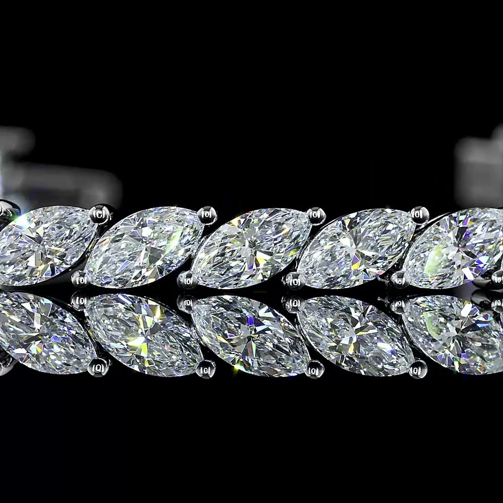 14K White Gold 6.11 Carats Marquise Cut Lab Diamond Tennis Bracelet with Inclined Prong Setting - 38 Stones D VS1 - Covaloro Fine Jewelry - Image 2