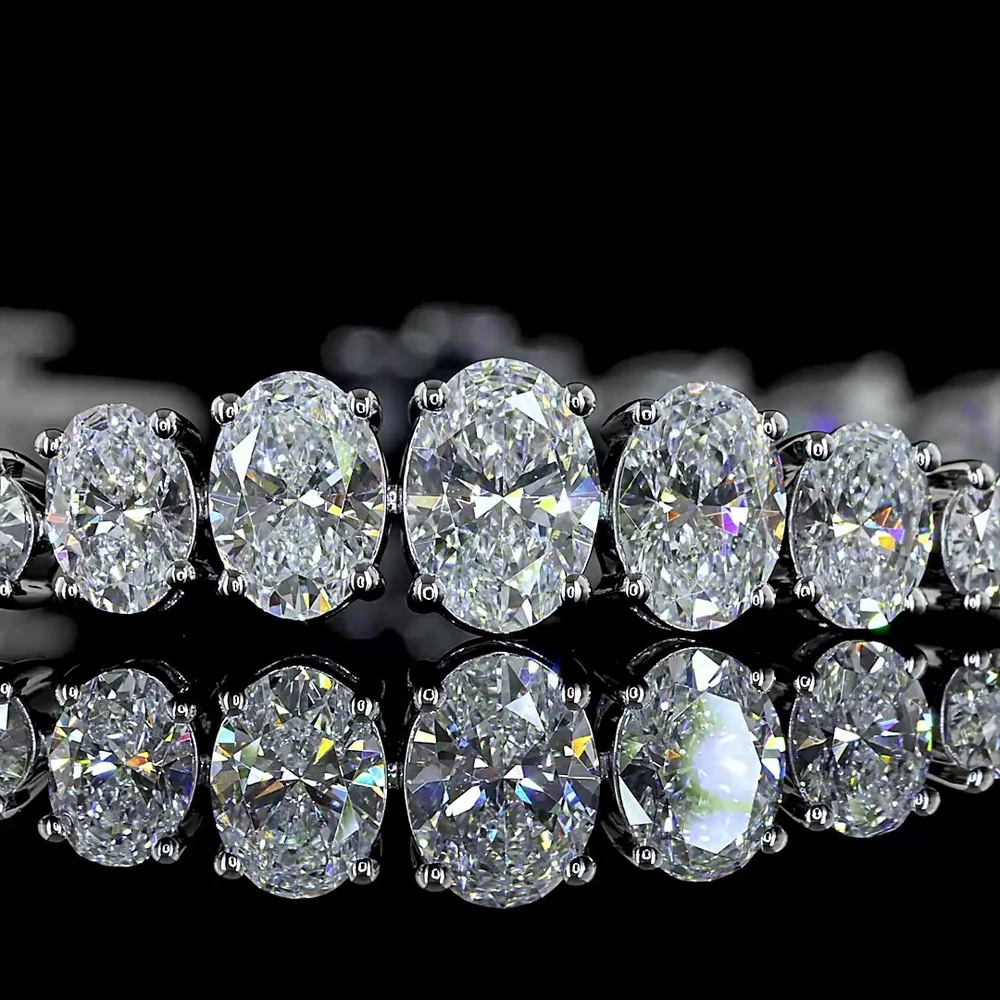 14K White Gold 6.34 Carat Graduated Oval and Pear Cut Lab Diamond Riviera Bracelet - E-F VS Clarity Prong Set - Covaloro Fine Jewelry - Image 2