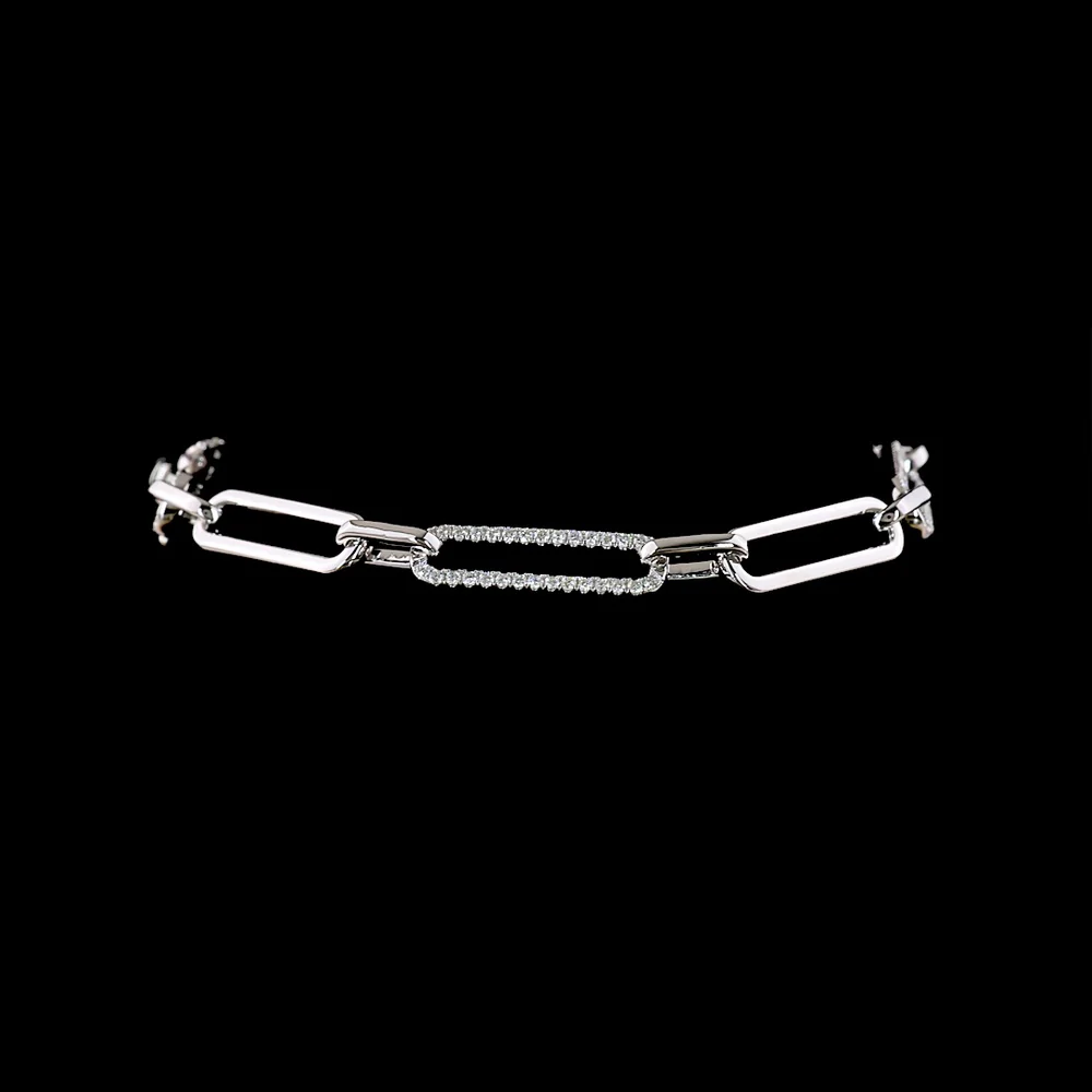 14K White Gold 6.5" Fancy Link Bracelet with Prong Set Round Lab Diamonds - 0.69 Carat Total Diamond Weight - Covaloro Fine Jewelry