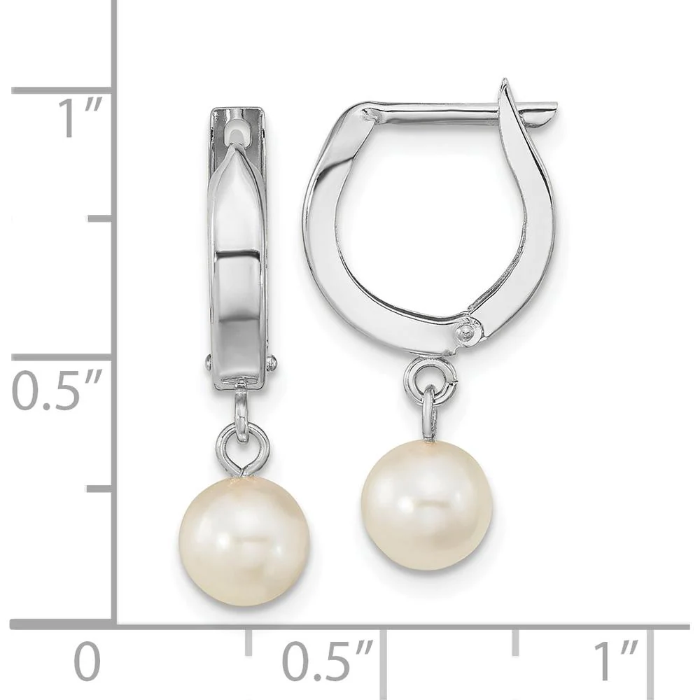 14K White Gold 6-7mm Round Akoya Saltwater Cultured Pearl Dangle Hoop Earrings by Monteluci Fine Jewelry - Image 4
