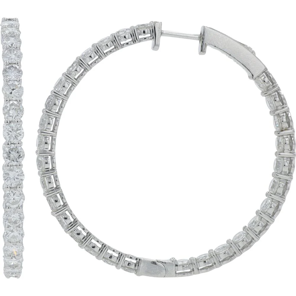 14K White Gold 6 Carat Diamond Inside - Out Hoop Earrings - 3 Carat Total Diamond Weight Each - Image 2