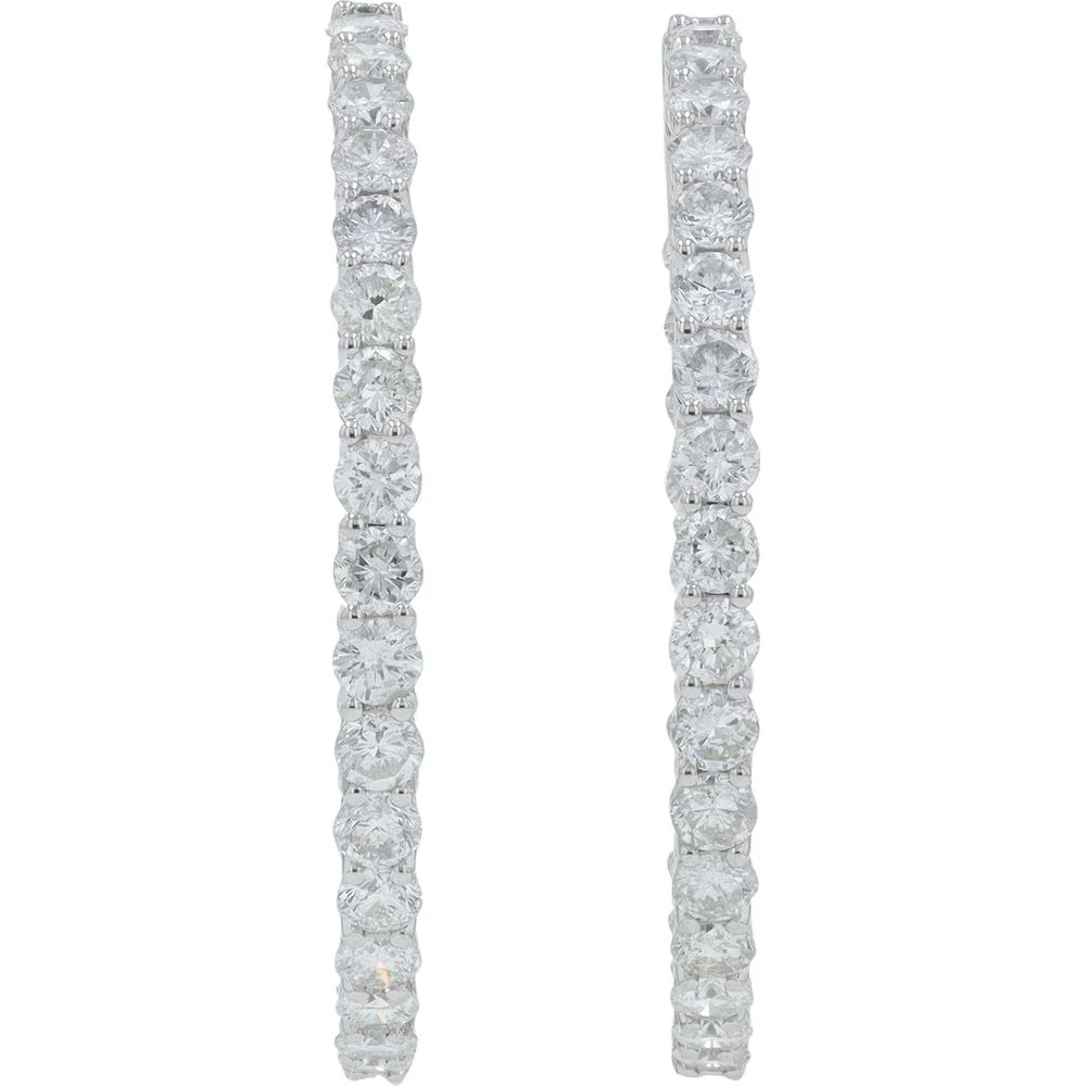 14K White Gold 6 Carat Diamond Inside - Out Hoop Earrings - 3 Carat Total Diamond Weight Each - Image 3